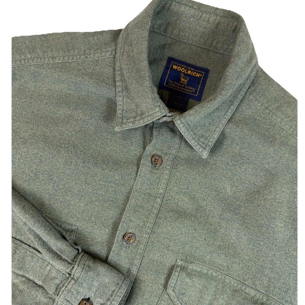 Woolrich Green Flannel Button Down Shirt Gorpcore Cabin Heritage Long Sleeve Lg